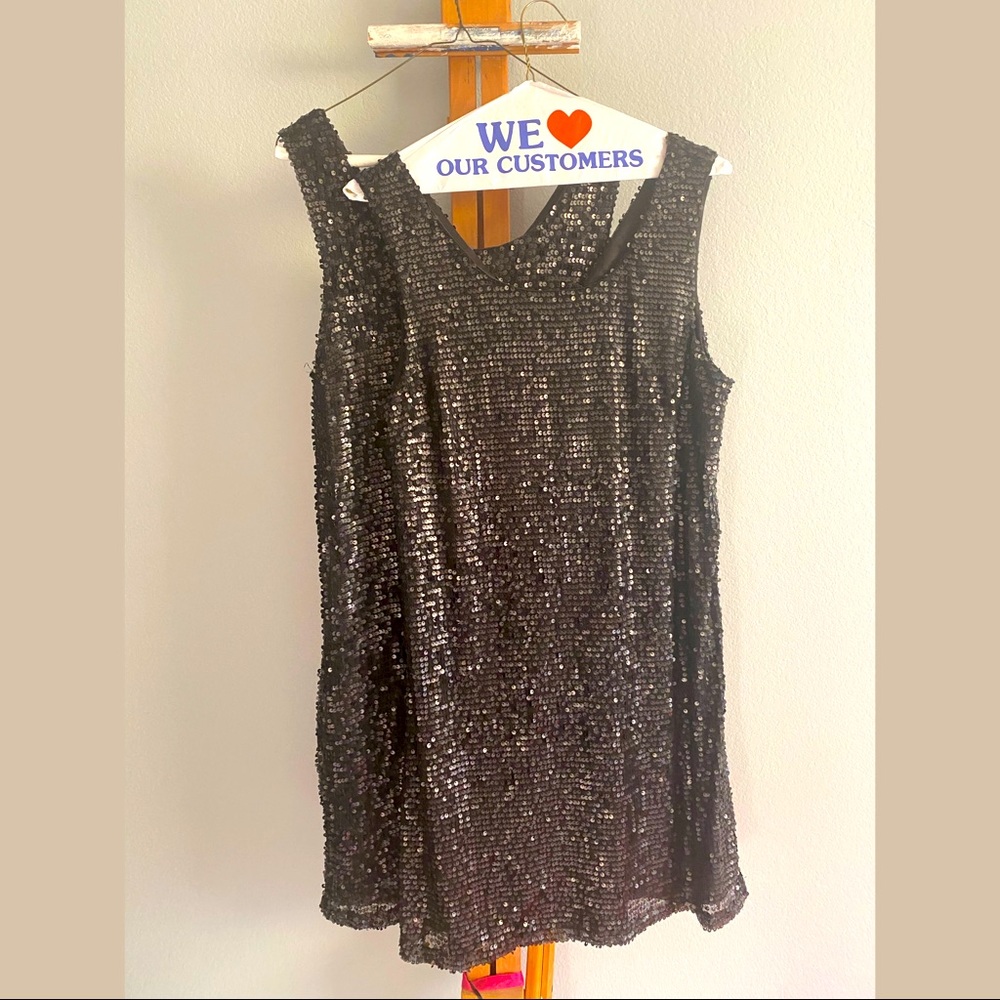 TWO matching black sequin dresses perfect for a twin Halloween costume